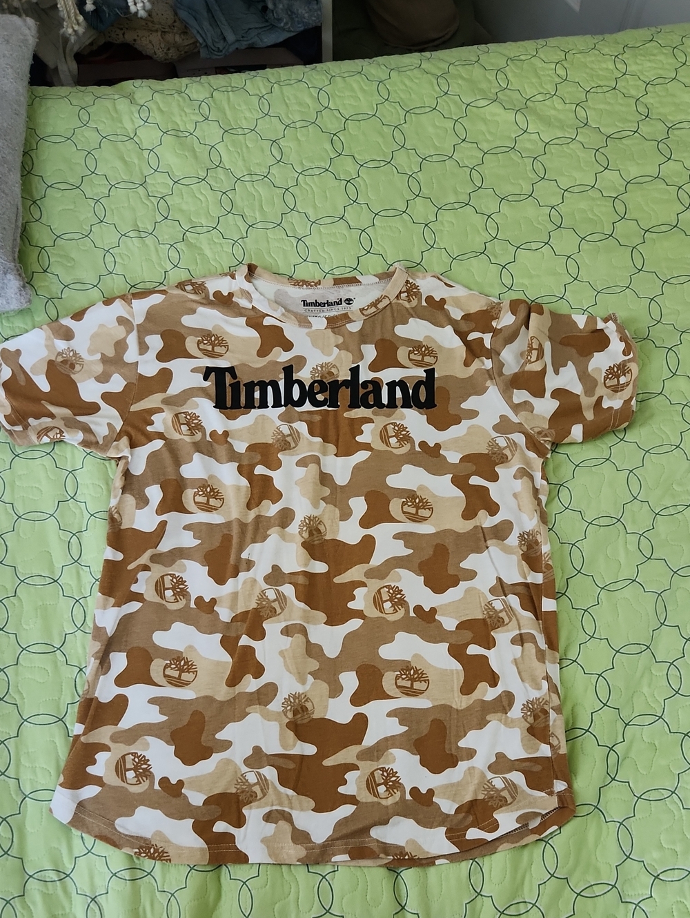 Timberland Tan & White Camo Short Sleeve Logo Tee